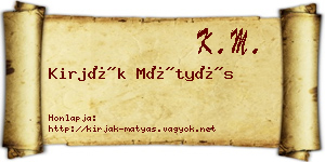 Kirják Mátyás névjegykártya