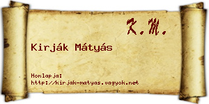 Kirják Mátyás névjegykártya